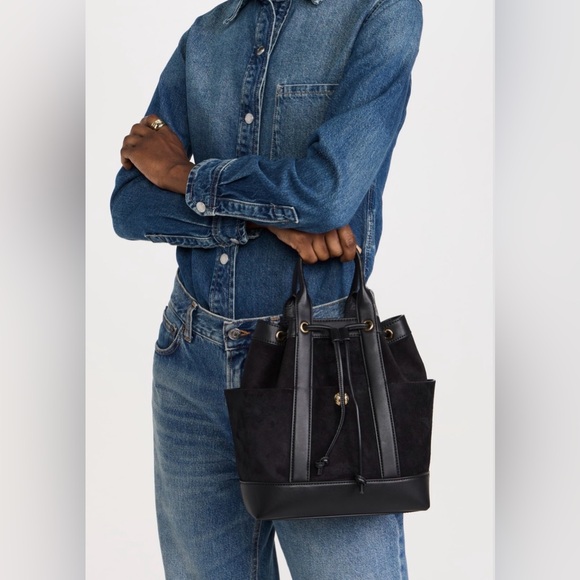 Veronica Beard Goody Suede & Leather 2 Way Bucket Satchel Crossbody Black Bag - Picture 3 of 16